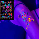Neon UV Glow in The Dark Floral Flower Butterfly Tattoo Sticker B