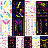 Neon UV Wings Necklace Feather Eyes Tattoo Sticker Glow in The Dark