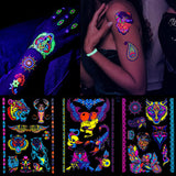 Neon UV Wings Beast Skull Wings Wolf Halloween Tattoo Sticker Glow