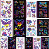 Neon UV Wings Beast Skull Wings Wolf Halloween Tattoo Sticker Glow