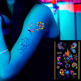 Neon UV Wings Beast Skull Wings Wolf Halloween Tattoo Sticker Glow
