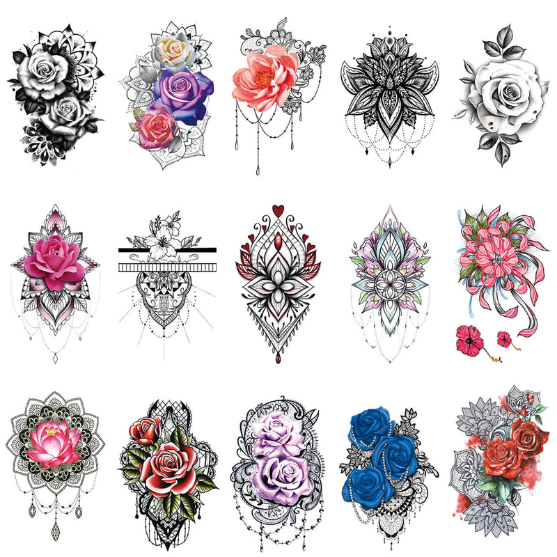 Watercolor Lace Floral Designs Temporary Tattoo Sticker