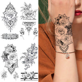 Black Lace Floral Flower Designs Temporary Tattoo Sticker
