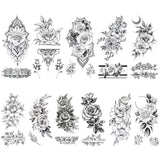 Black Lace Floral Flower Designs Temporary Tattoo Sticker