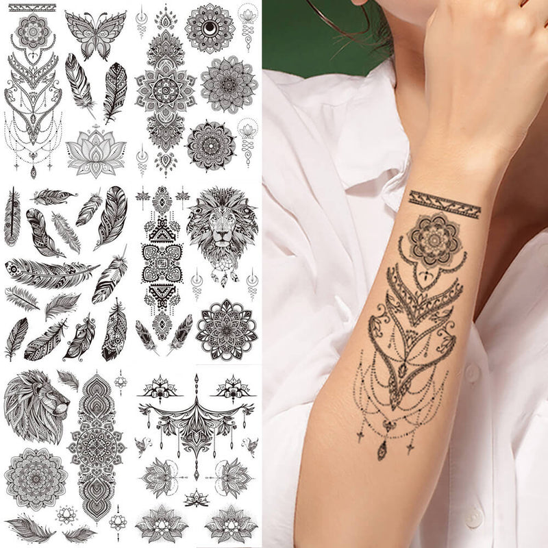 Black Lace Flower Medium size Underboob Tattoo Stickers