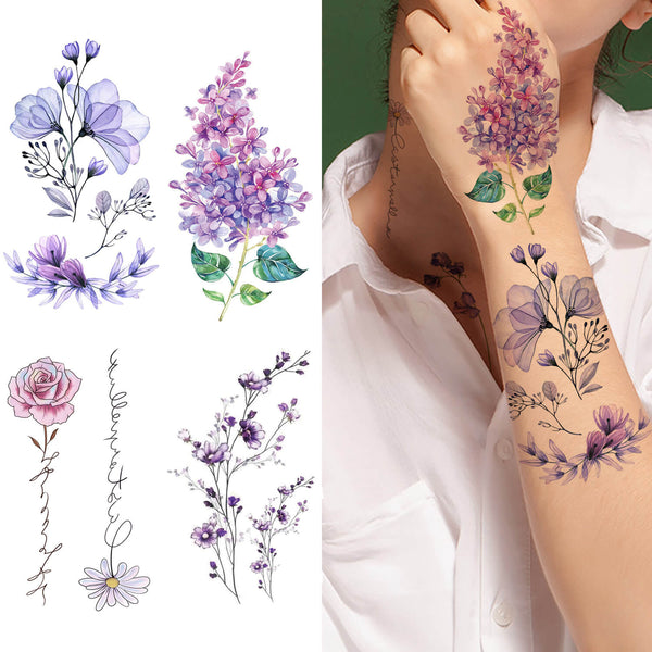 Black Colorful X-Ray Butterfly Flowers Tattoo Sticker