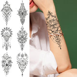 Black Mandala mix Floral Flower Temporary Tattoo Sticker