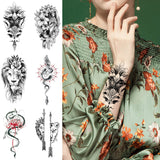 Fierce Animals Sword Tattoo Sticker for Arm Thigh Chest Back