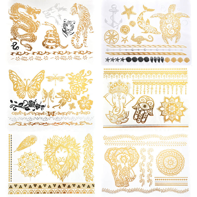 Metallic Gold Animals Watertransfer Tattoos Sticker