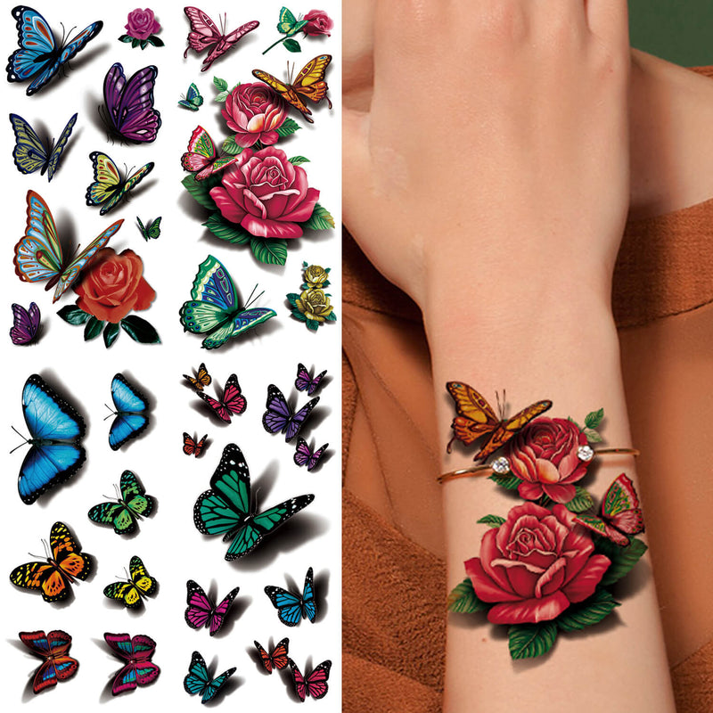Butterfly Butterflies Flowers 3D Effect Temporary Tattoo Sticker