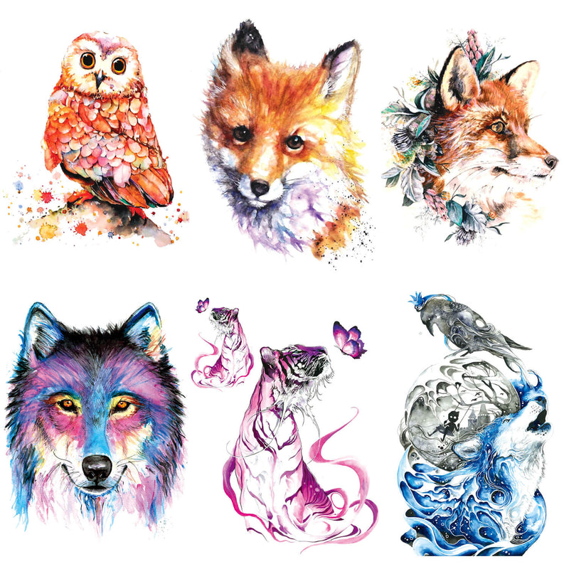 Watercolor Animals Rock Art Water Transfer Tattoo Sticker