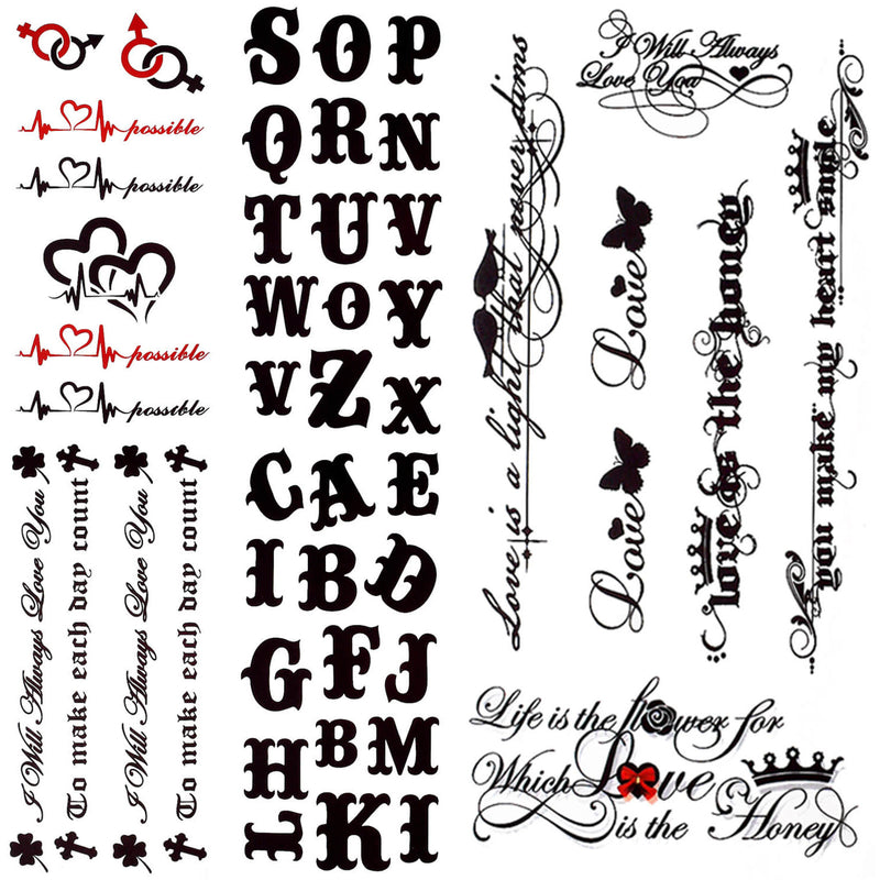 Art Alphabet Words Letters Cross Romantic Tattoo Sticker