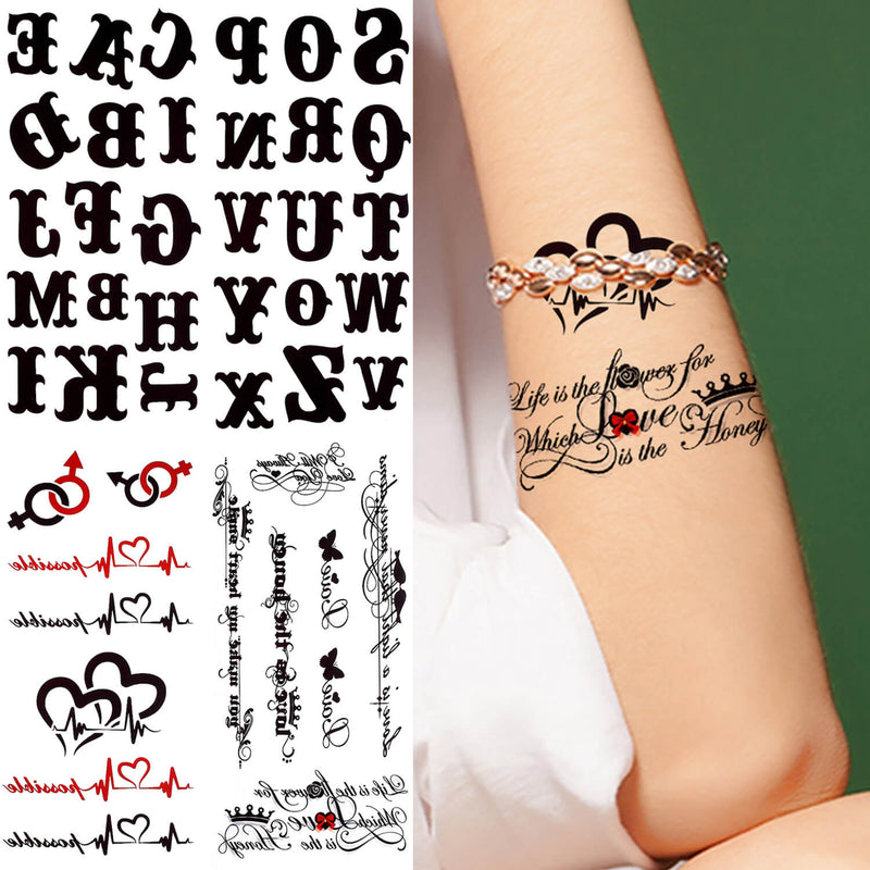 Art Alphabet Words Letters Cross Romantic Tattoo Sticker