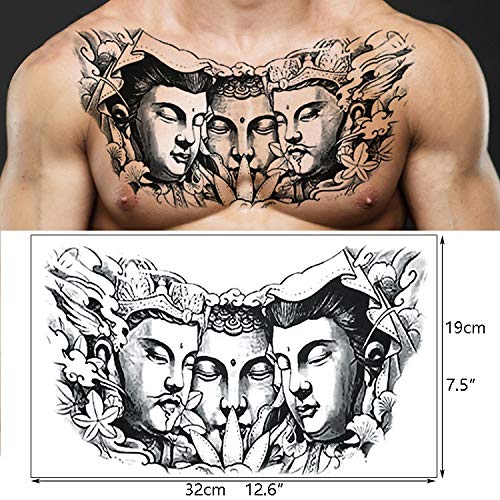 Men Chest Tattoo Sticker Buddha Dragon Words Death