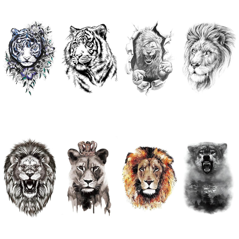 Lions Tigers Owls Fox Wolf Animals Temporary Tattoo Sticker