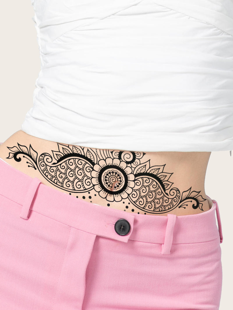 Black Floral Watercolor Animals Underboob Tattoo Sticker