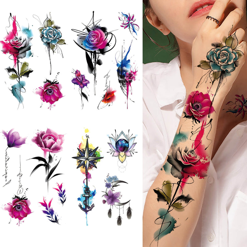 Watercolor Lace Floral Designs Temporary Tattoo Sticker