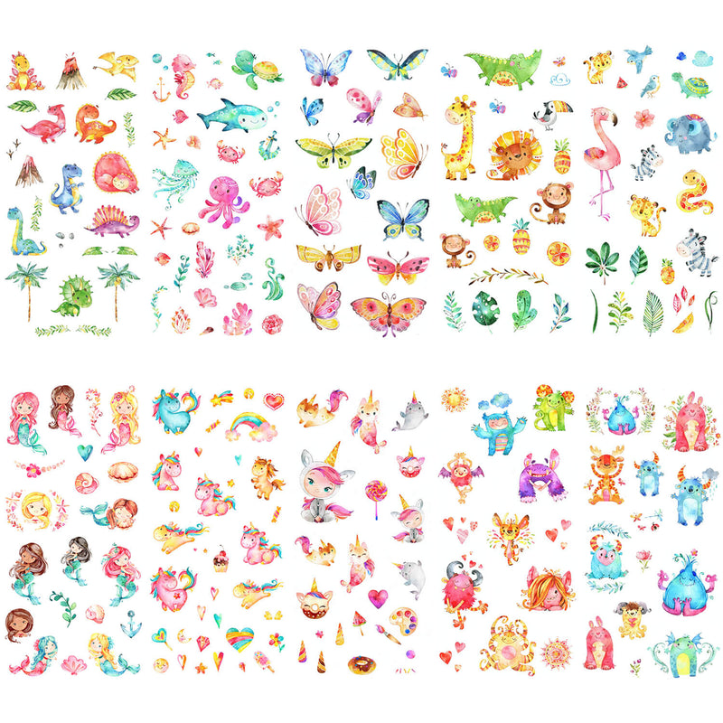 Cartoon Characters for Kids Unicorn Mermaid Dinosaur Tattoo Sticker