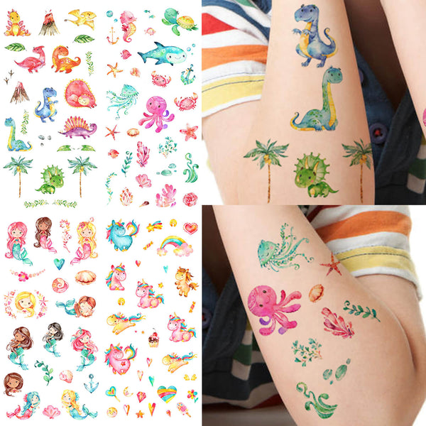 Cartoon Characters for Kids Unicorn Mermaid Dinosaur Tattoo Sticker