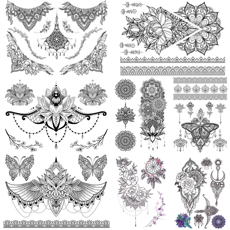 Black Lace Flower Medium size Underboob Tattoo Stickers