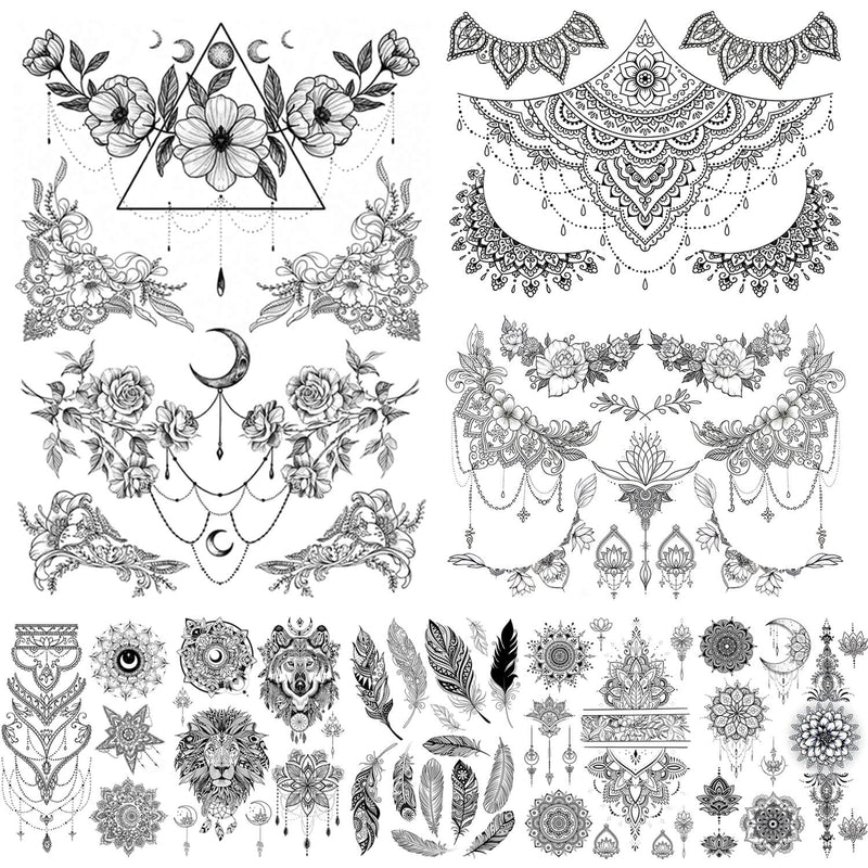 Black Lace Flower Medium size Underboob Tattoo Stickers