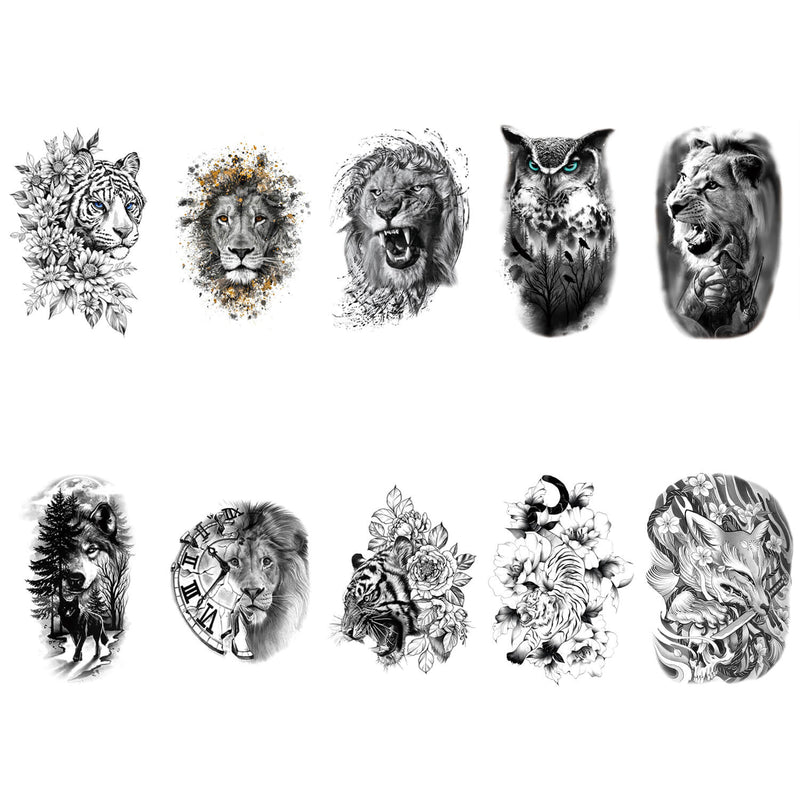 Lions Tigers Owls Fox Wolf Animals Temporary Tattoo Sticker