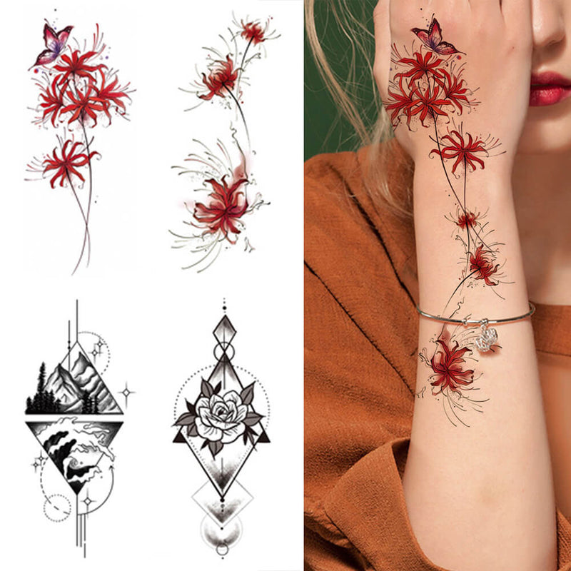 Watercolor Lace Floral Designs Temporary Tattoo Sticker