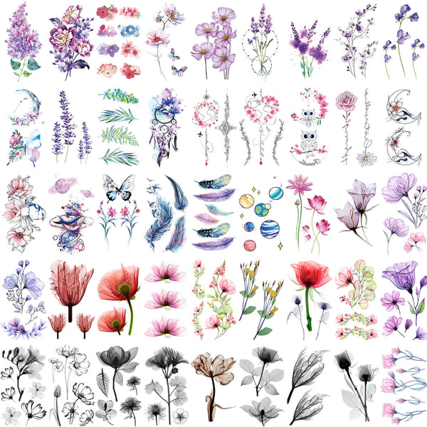 Black Colorful X-Ray Butterfly Flowers Tattoo Sticker