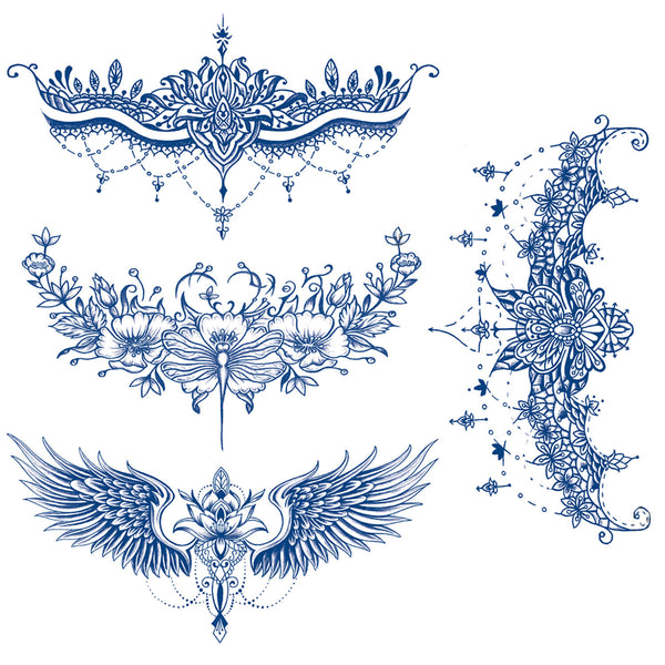 Semi Permanent Lace Flower Underboob Waist Tattoo Sticker Wings
