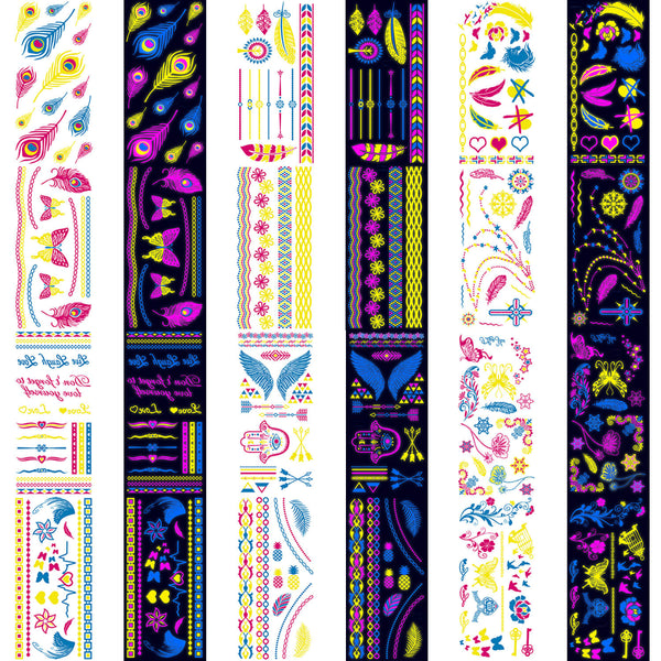 Neon UV Glow in The Dark Night Club Jewellery Necklace Tattoo Sticker