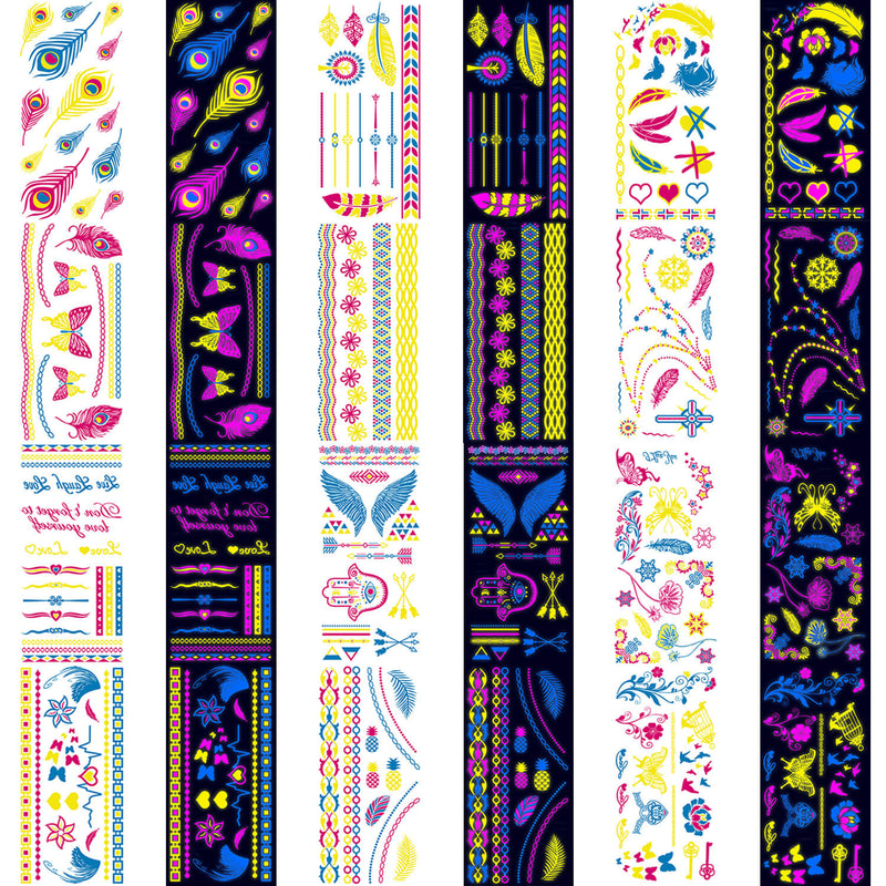 Neon UV Glow in The Dark Night Club Jewellery Necklace Tattoo Sticker