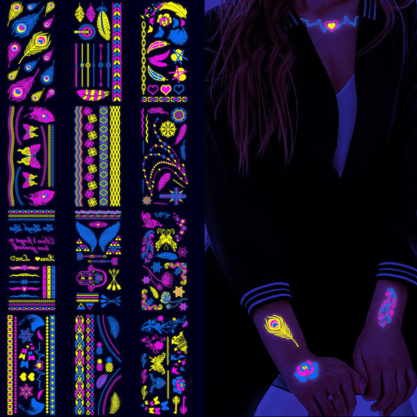 Neon UV Glow in The Dark Night Club Jewellery Necklace Tattoo Sticker